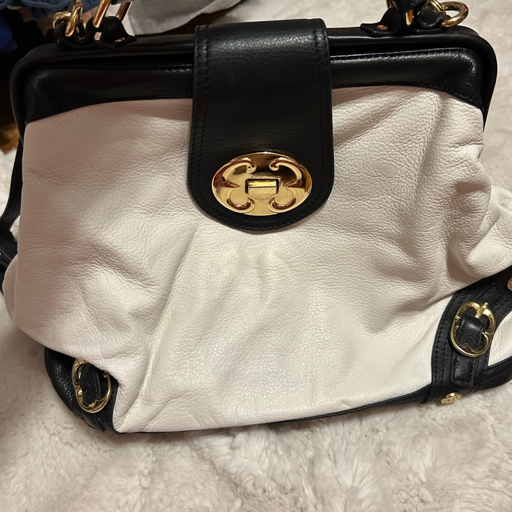 Emma Fox Black and White Shoulder Bag with Gold Accents